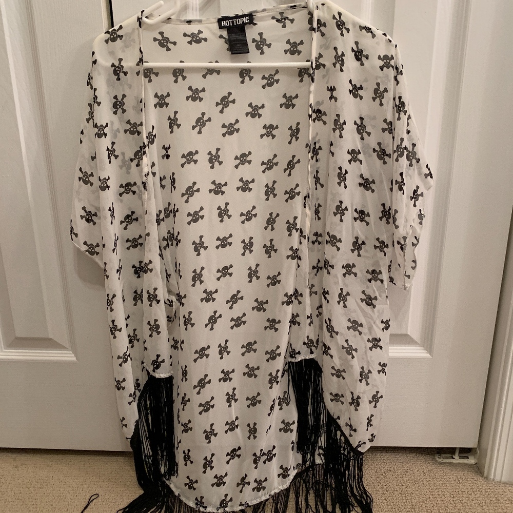 Black and White Sheer Skull Kimono